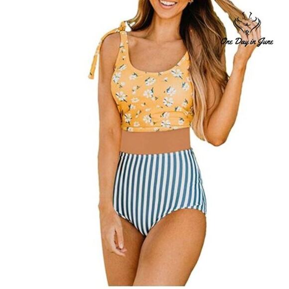Aleumdr Tie Shoulder High Waist Bikini Size S - Picture 1 of 3